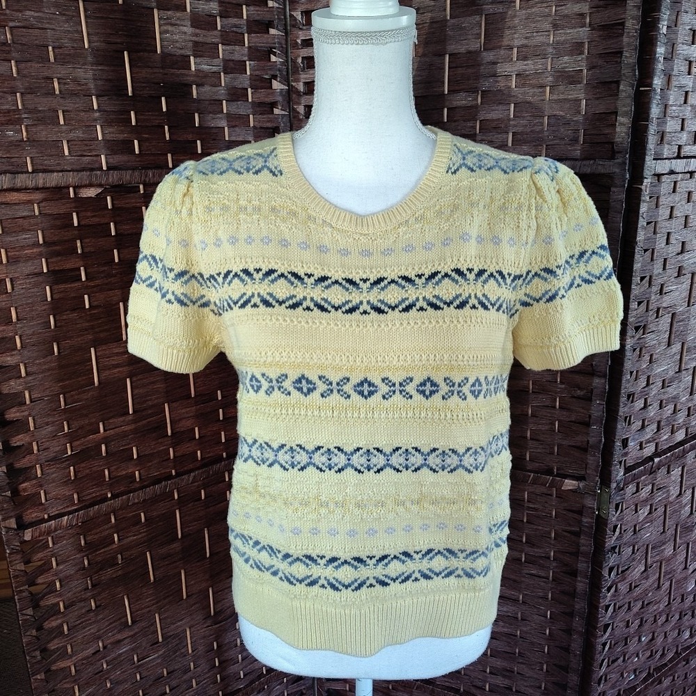 Lauren Ralph Lauren Fair Isle Short Sleeve Cotton & Linen Sweater Womens Large